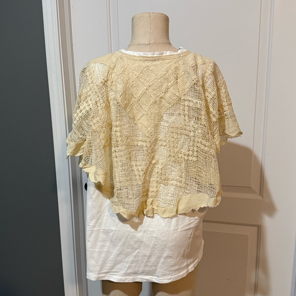 Free People Evangeline Tee White and Cream Lace Overlay Top Sold Out Large NWT - Picture 7 of 7